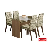 Conjunto Jantar Melrose Madeira 75x120cm 4 Cadeiras Bege Mar