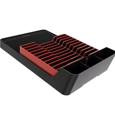 Escorredor de Pratos T Cinza Vermelho 42,5x28,2x25,5cm Cinza