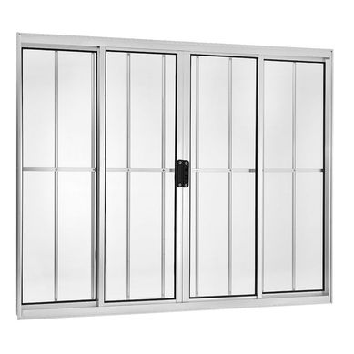 Janela de Correr Alum�nio Brilhante 4 Folhas Com Grade Central 120x200x8cm Ecosul
