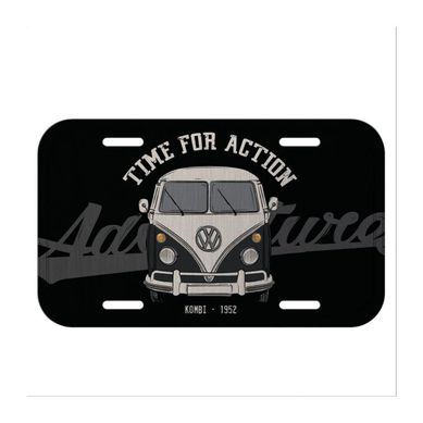 Placa de Carro Decorativa Kombi Time for Action 15x30cm Preto