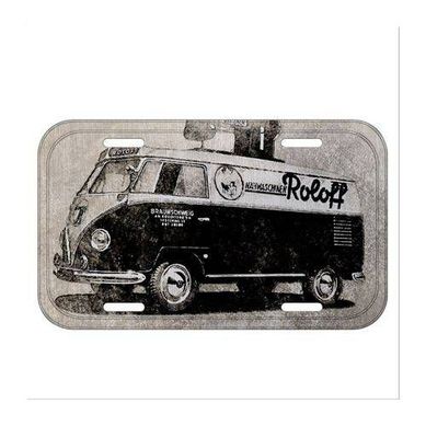 Placa de Carro Decorativa Kombi Roloff 15x30cm Preto e Branco