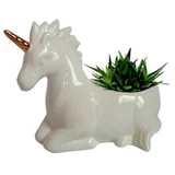 Cachepot Ceramica Unicornio 15,3x9,8x10,8cm Branco Dourado