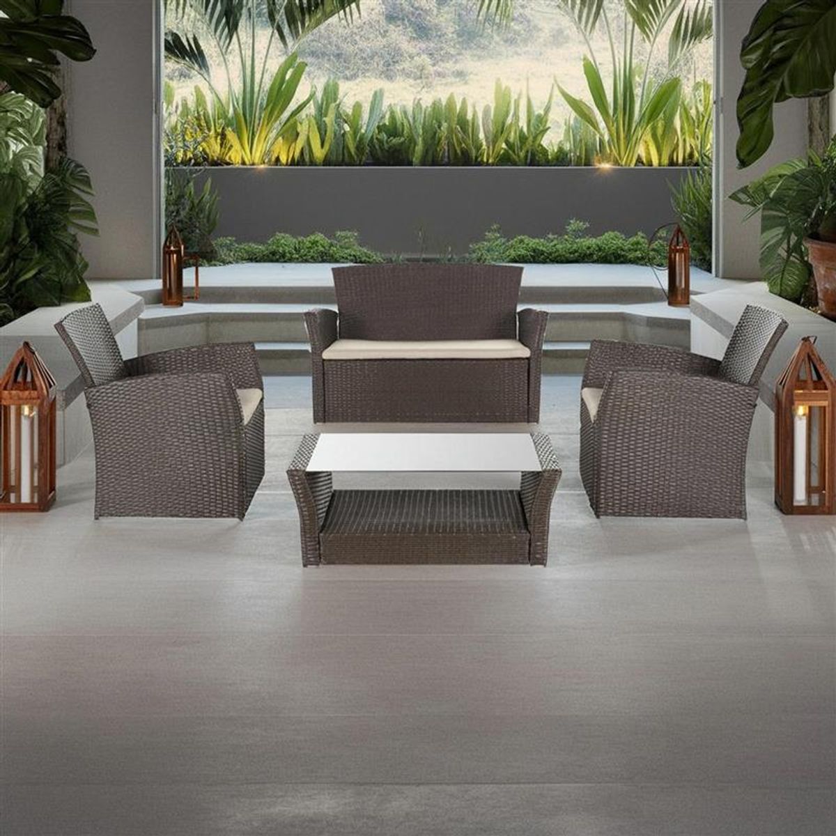 Conjunto para Jardim com Sofá, Poltrona e Mesa de Centro 4 Lugares Rattan Palermo, marca Just Home Collection - Foto Principal