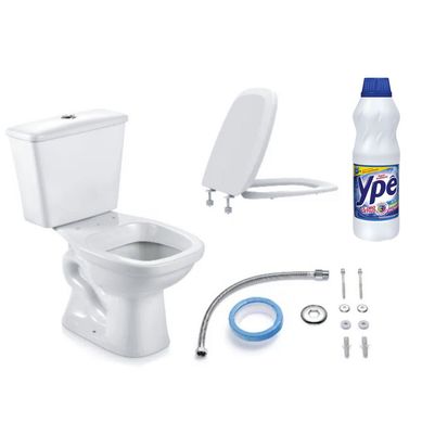 Kit 1 Bacia com Caixa Acoplada Assentos e Fixaes Icasa + 1 gua Sanitria 1 Litro Yp