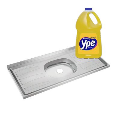 Kit 1 Pia Inox com Cuba N3 120x53cm Prata + 1 Detergente Lquido 5L Neutro Yp