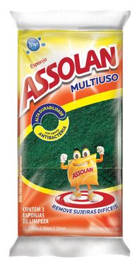 Esponja Dupla Face Multiuso Assolan 3 Unidades Verde