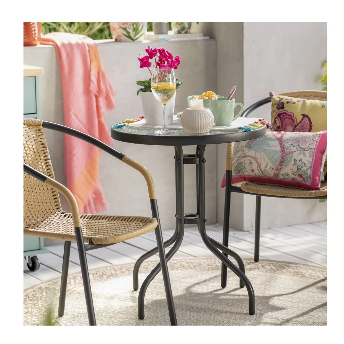 Mesa Redonda com Vidro Temperado 60x70cm Preto, marca Just Home Collection - Foto Principal