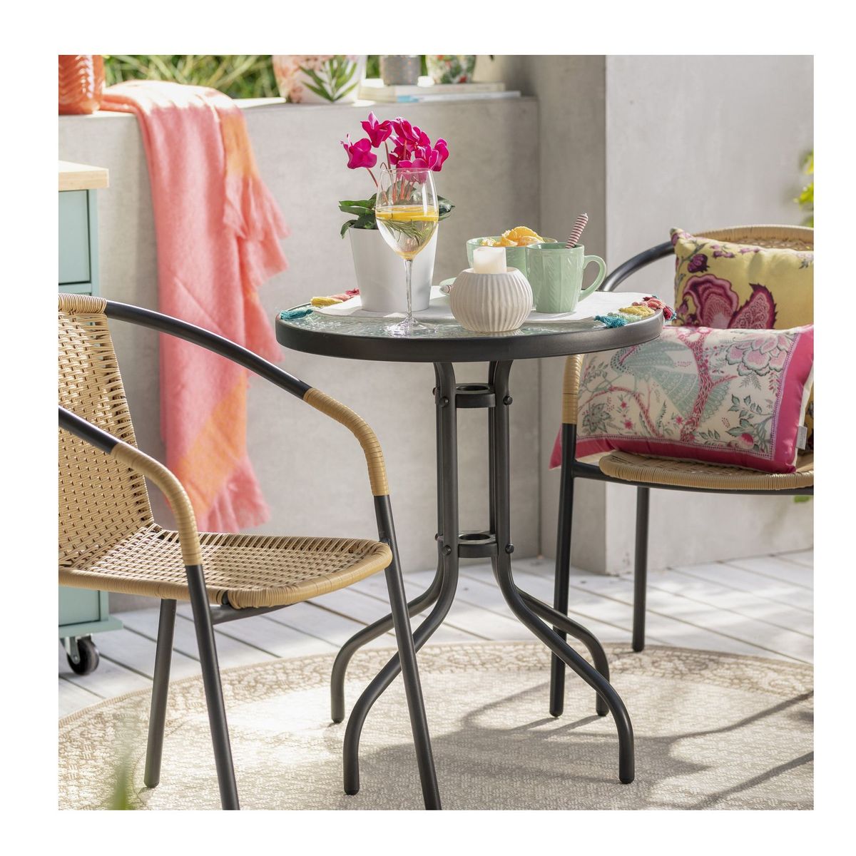 Mesa Redonda com Vidro Temperado 60x70cm Preto, marca Just Home Collection - Foto Principal