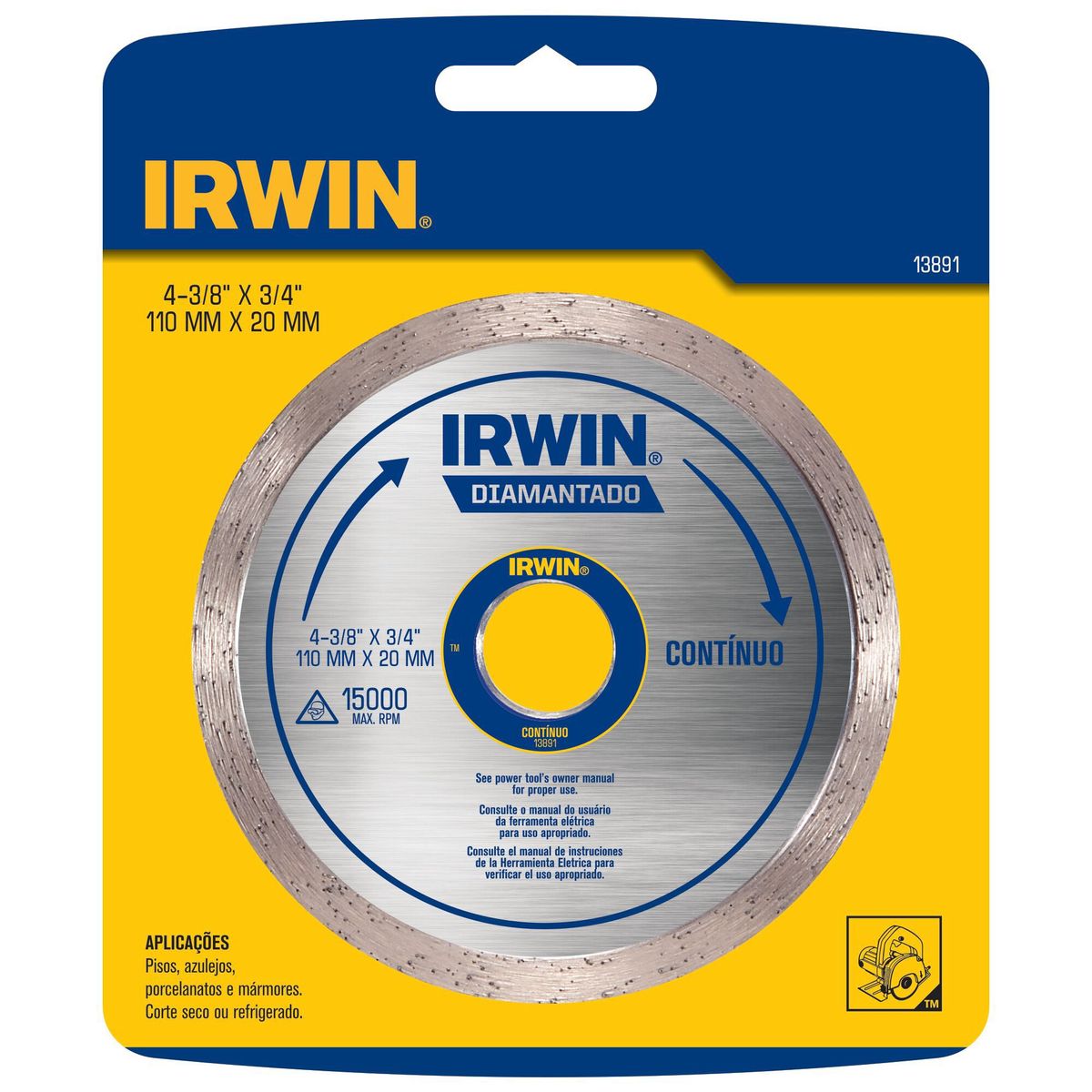 Disco Diamantado Liso Atc, 110mm, marca Irwin - Foto Principal