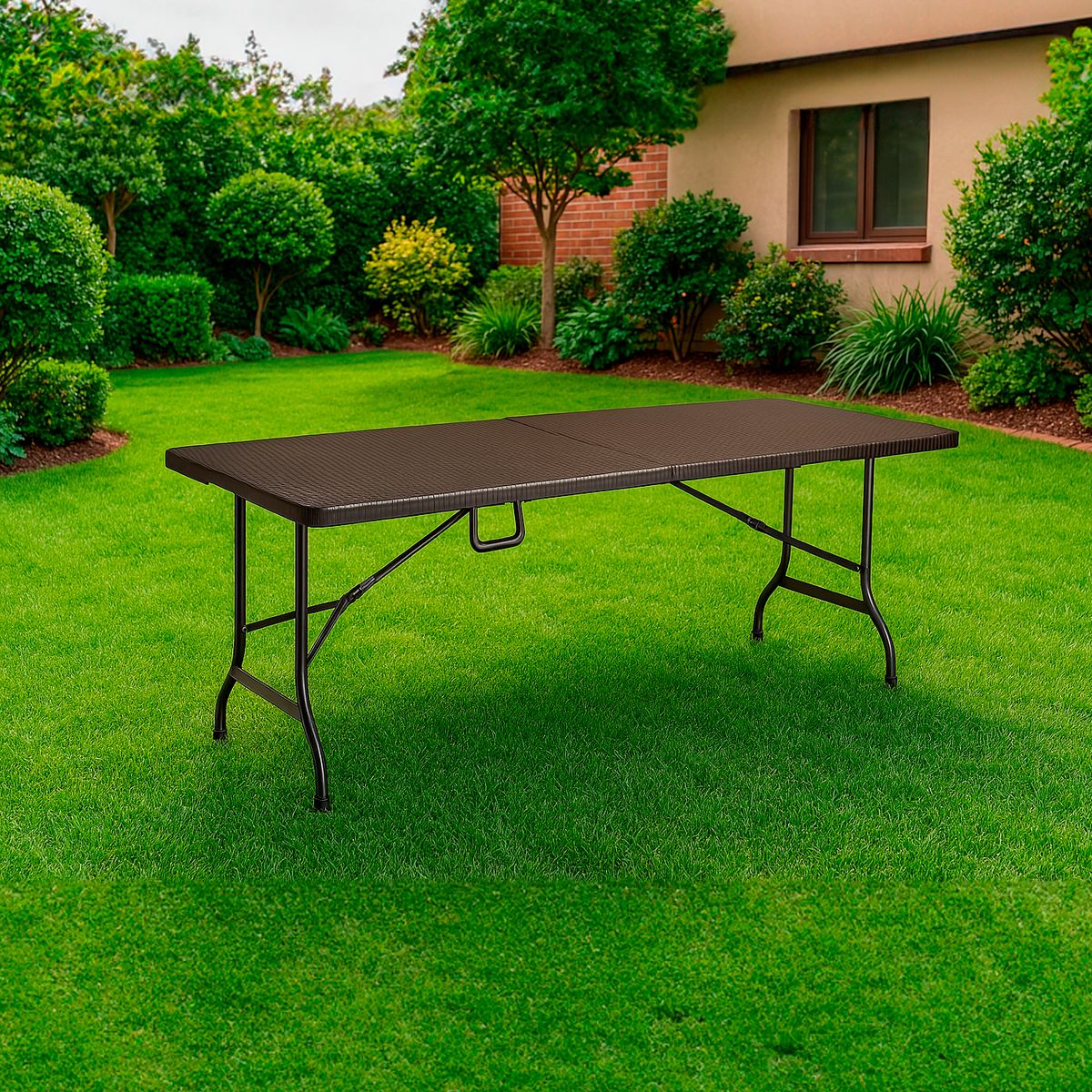 Mesa Dobrável Tipo Maleta Estampa Rattan 180cm Marrom Klimber, marca Just Home Collection - Foto Principal