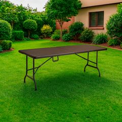 Mesa Dobrável Tipo Maleta Estampa Rattan 180cm Marrom Klimber