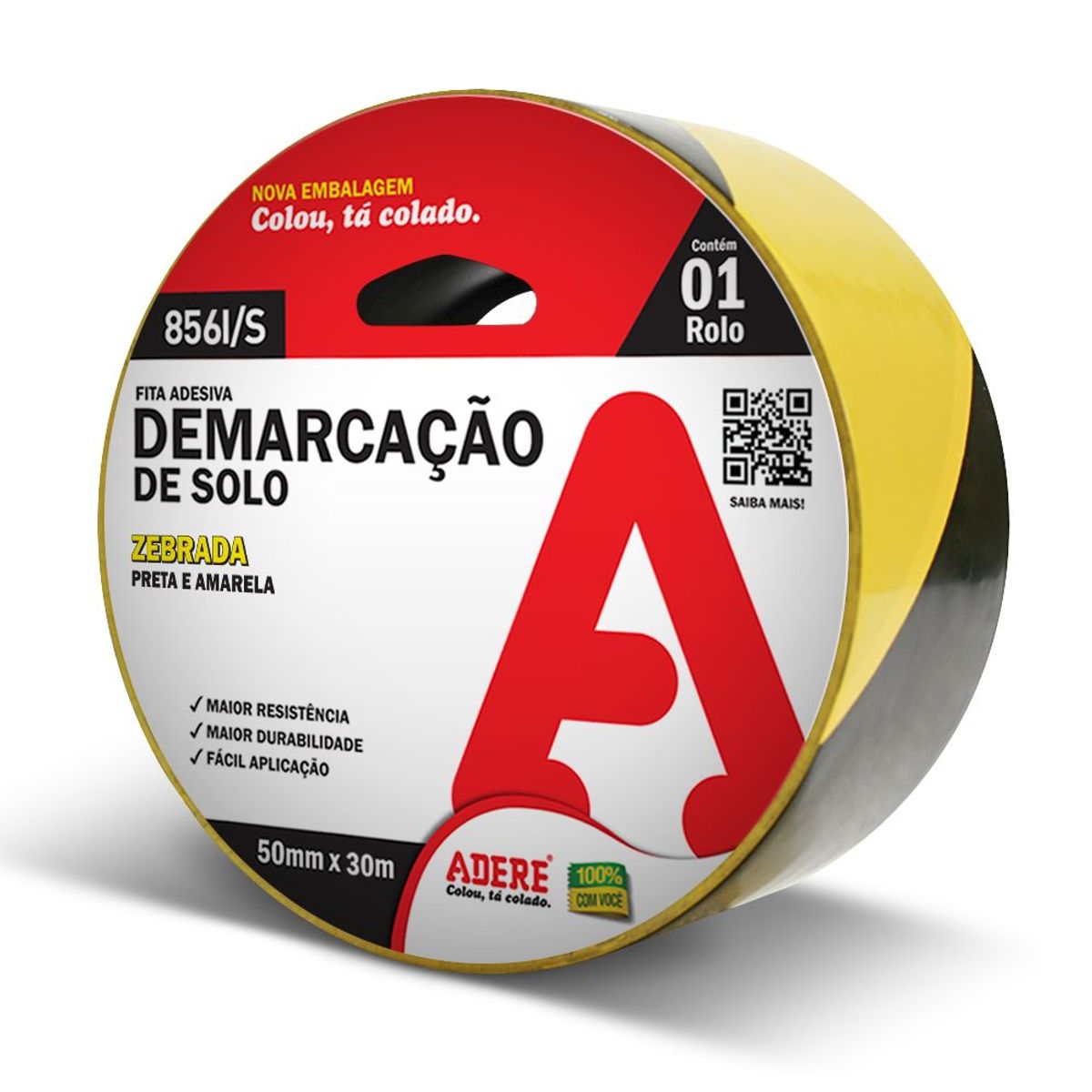 Fita Demarcacao de Solo 50mmx30m Preto Amarelo, marca Adere - Foto Principal