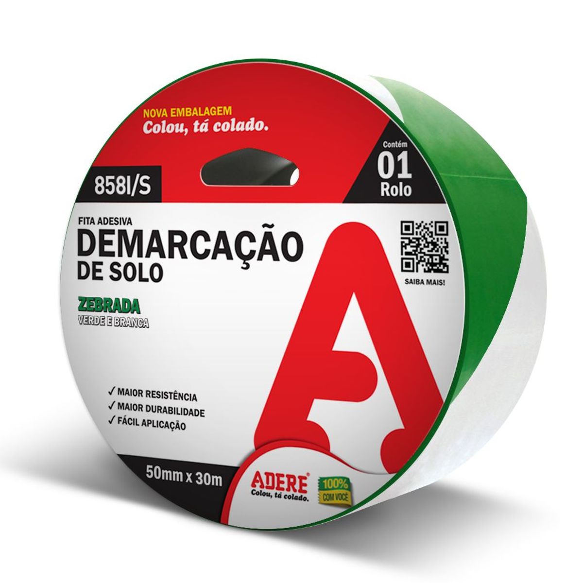 Fita Demarcacao de Solo 50mmx30m Verde Branco, marca Adere - Foto Principal