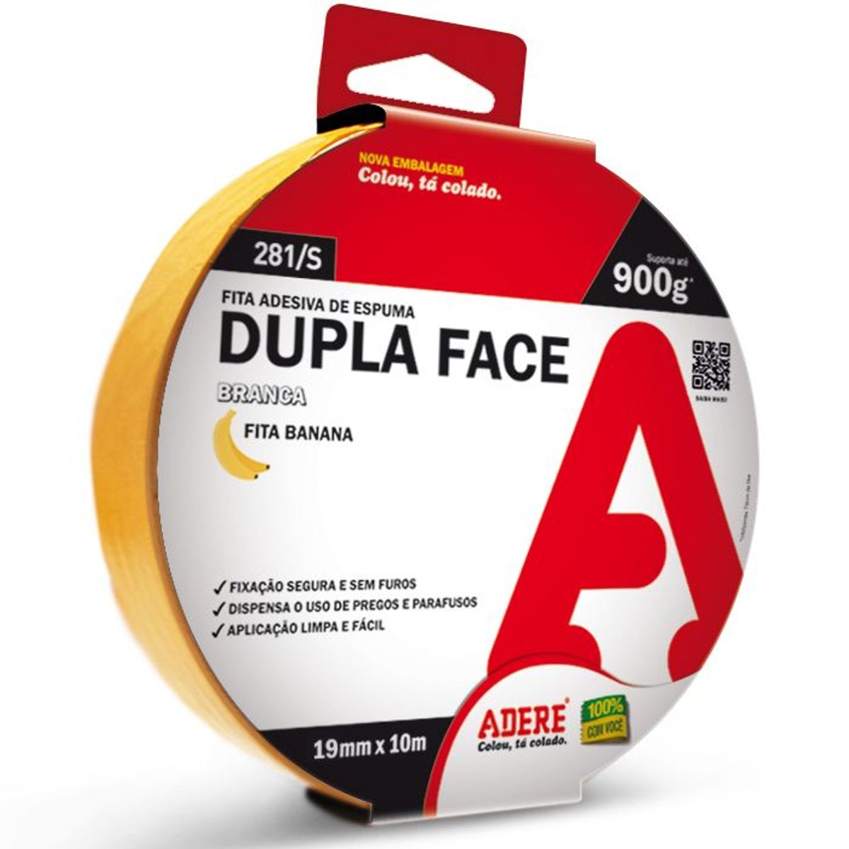 Fita Dupla Face de Espuma 19mmx10m Branco, marca Adere - Foto Principal