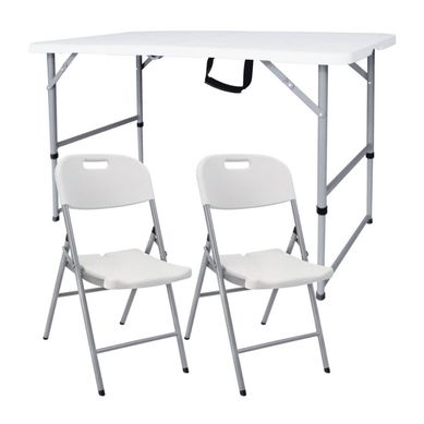 Kit 1 Mesa Dobrvel Tipo Maleta 122cm Branco + 2 Cadeiras Dobrveis Garden Branca