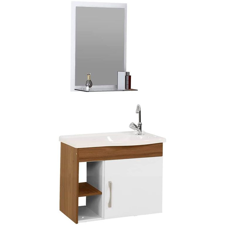 Gabinete para Banheiro com Cuba e Espelho Turim 55cm Nogal Rorato