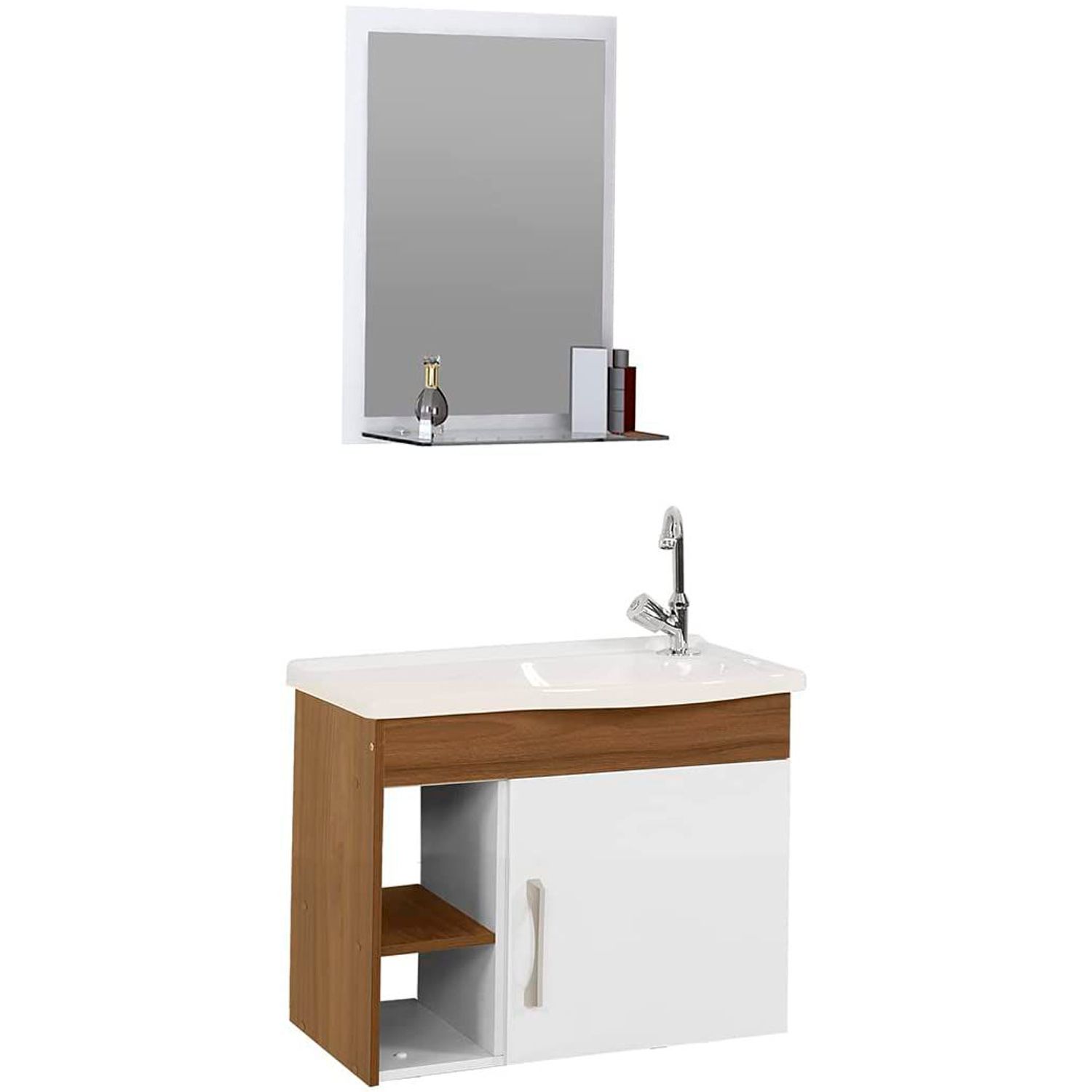 Gabinete para Banheiro com Cuba e Espelho Turim 55cm Nogal Rorato