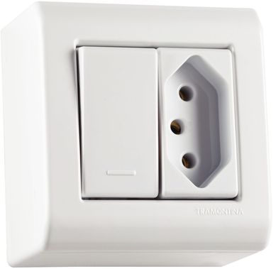 Caixa Sobrepor Tomada 10A + Interruptor Simples 7X4mm