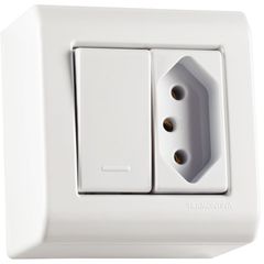 Caixa Sobrepor Tomada 10A + Interruptor Simples 7X4mm