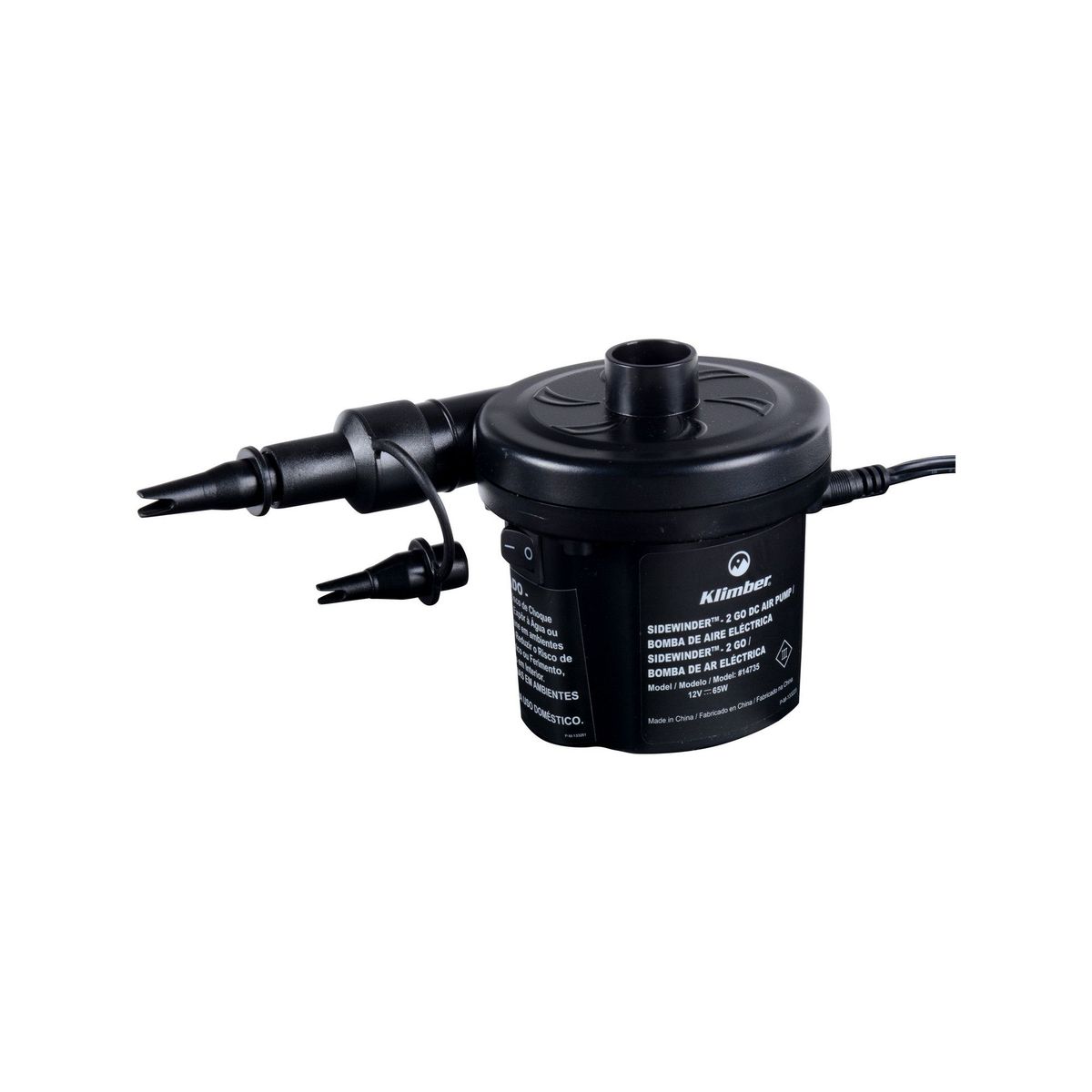 Inflador Elétrico com 3 Válvulas 12 DC Preto Klimber, marca Klimber - Foto Principal