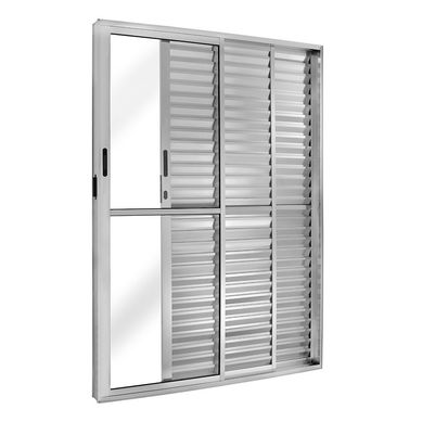 Porta Balco Veneziana de Correr Alumnio Brilhante 3 Folhas Esquerda 210x120x11,5cm Ecosul