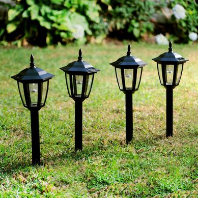 Kit com 4 Estacas Solares para Jardim 35cm Led Preto