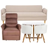 Kit com 1 Sofá + 1 Poltrona Reclinável + 1 Conjunto Mesa de Jantar