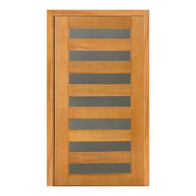 Porta Montada Pivotante Madeira Macica Tauari Natural Reversvel 214x118x14cm Madrid Wood Glass