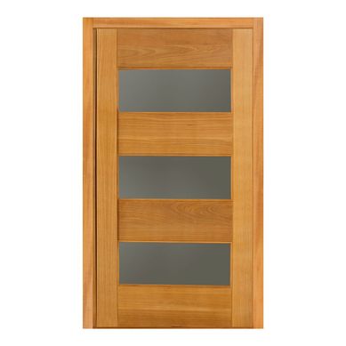 Porta Montada Pivotante Madeira Macica Tauari Natural Reversvel 214x118x14cm Milo Wood Glass