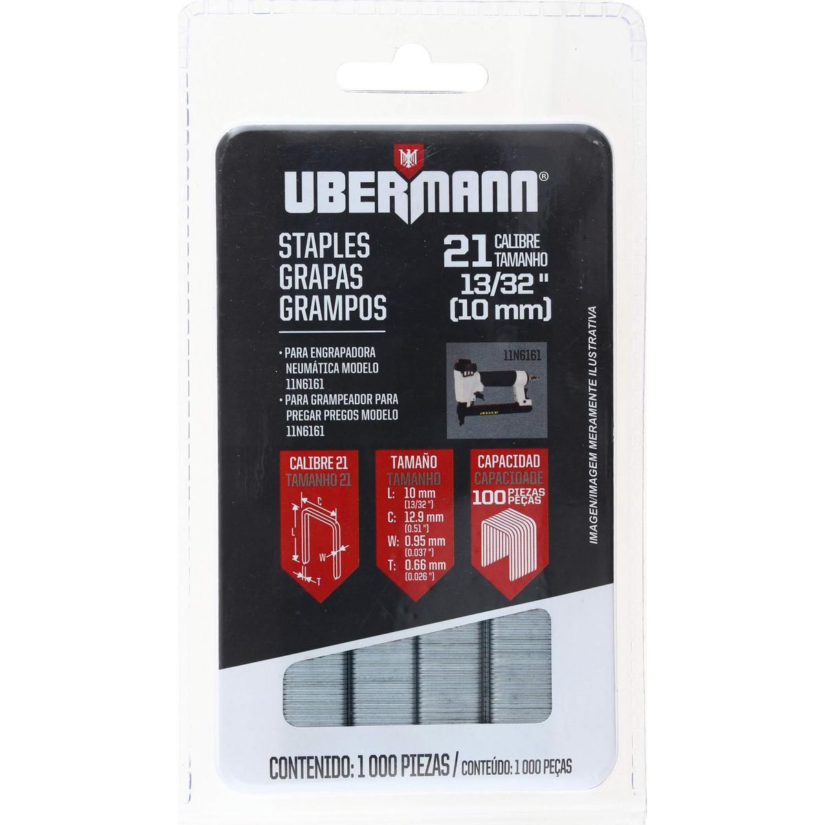 Grampo Bitola 21x10mm com 1000 Peças Natural, marca Ubermann - Foto Principal