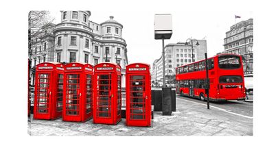 Quadro Impresso Digital Londres nibus 55x110cm Vermelho e Cinza