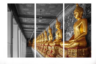 Quadro Trio Impresso Digital Buda 100x150cm Amarelo