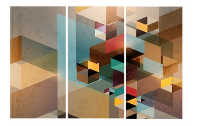 Quadro Trio Impresso Digital Geomtrico 100x150cm Colorido