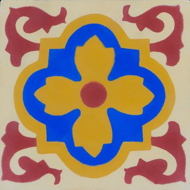 Ladrilho Hidrulico Flor Amarelo e Azul 20x20cm Decorado