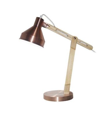 Luminria de Mesa 1 Lmpada E27 40W Cobre e Madeira