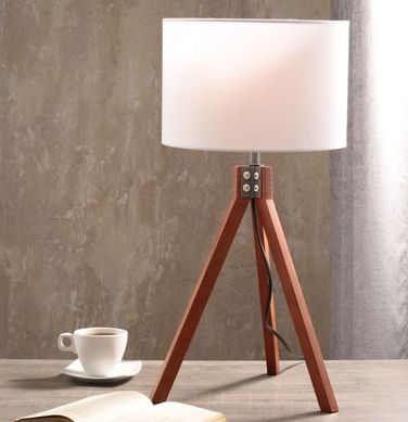 Luminria de Mesa 1 Lmpada E27 40W Branco e Madeira