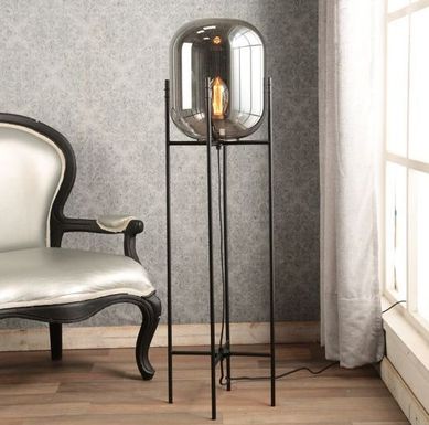 Luminria de Piso de Vidro e Metal Oss 1 Lmpada E27 40W Preto
