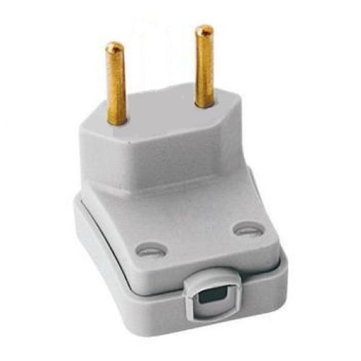 Plugue Macho 90° Grande Cinza 2 Polos 10A, marca Perlex - Foto Principal