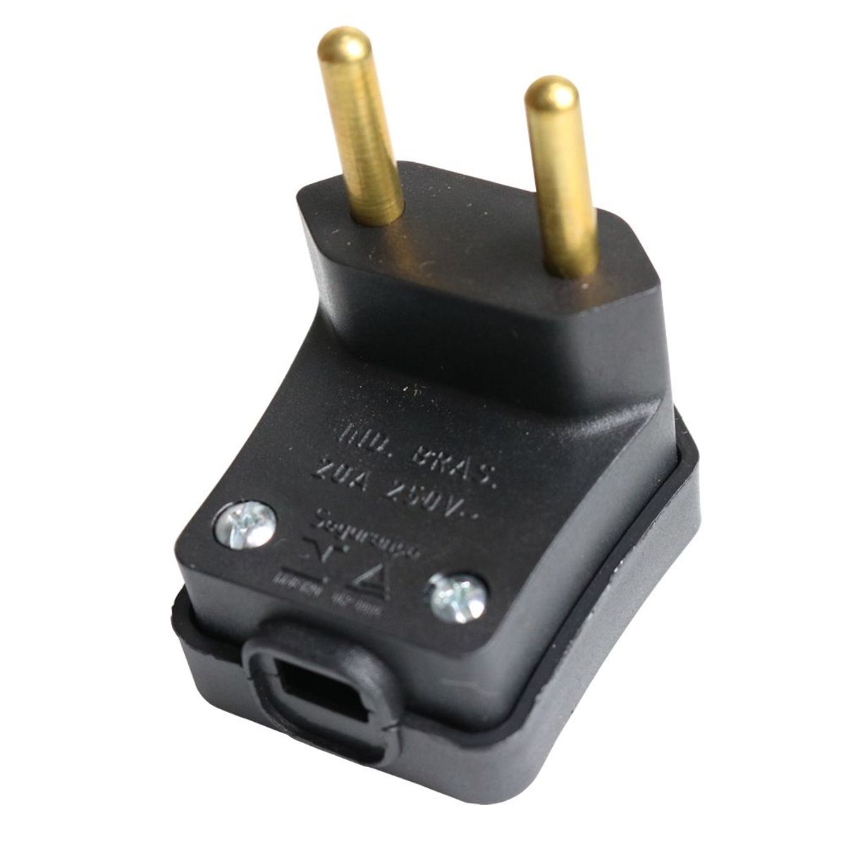 Plugue Macho 90° Grande Preto 2 Polos 20A, marca Perlex - Foto Principal