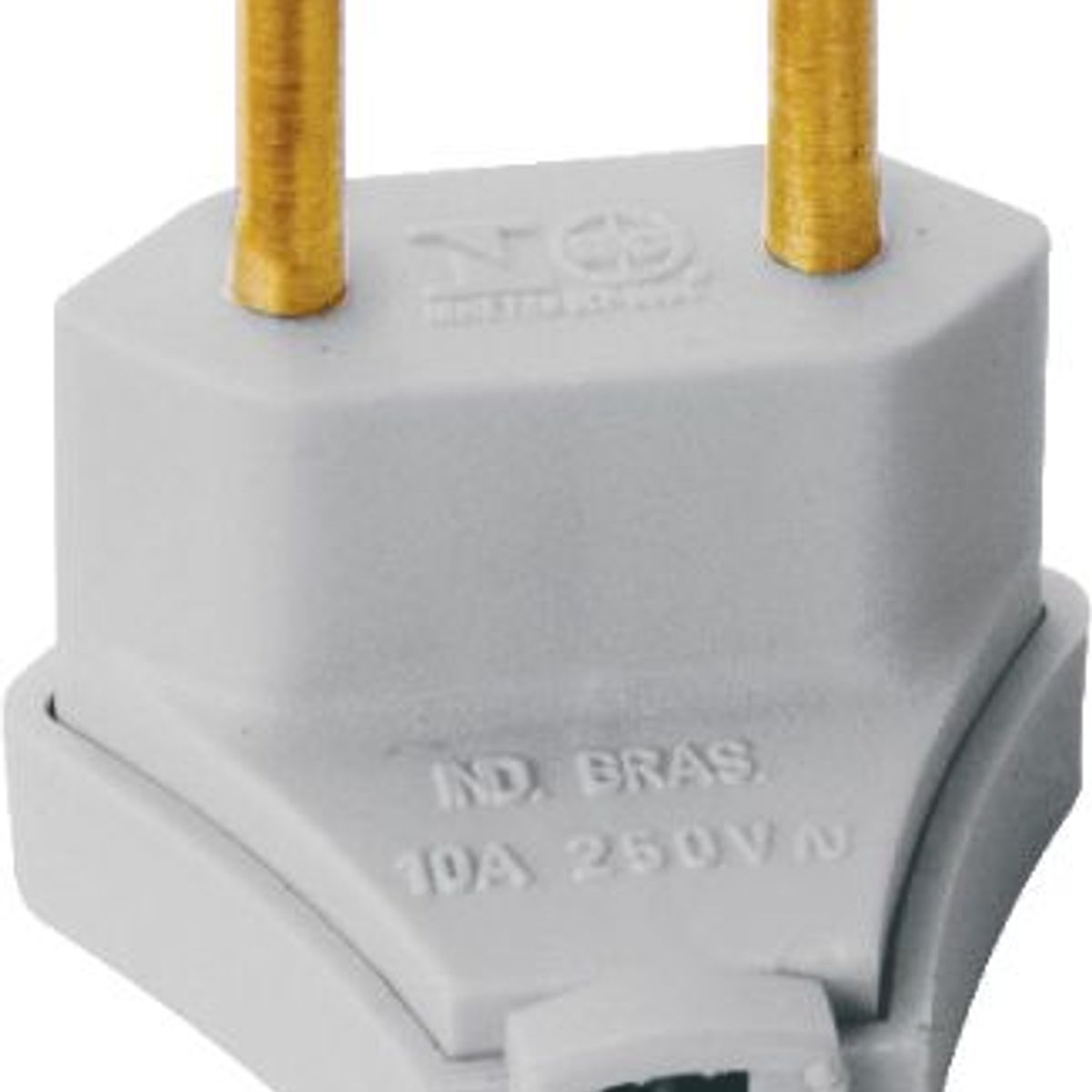 Plugue Macho 90° Cinza 2 Polos 10A, marca Perlex - Foto Principal