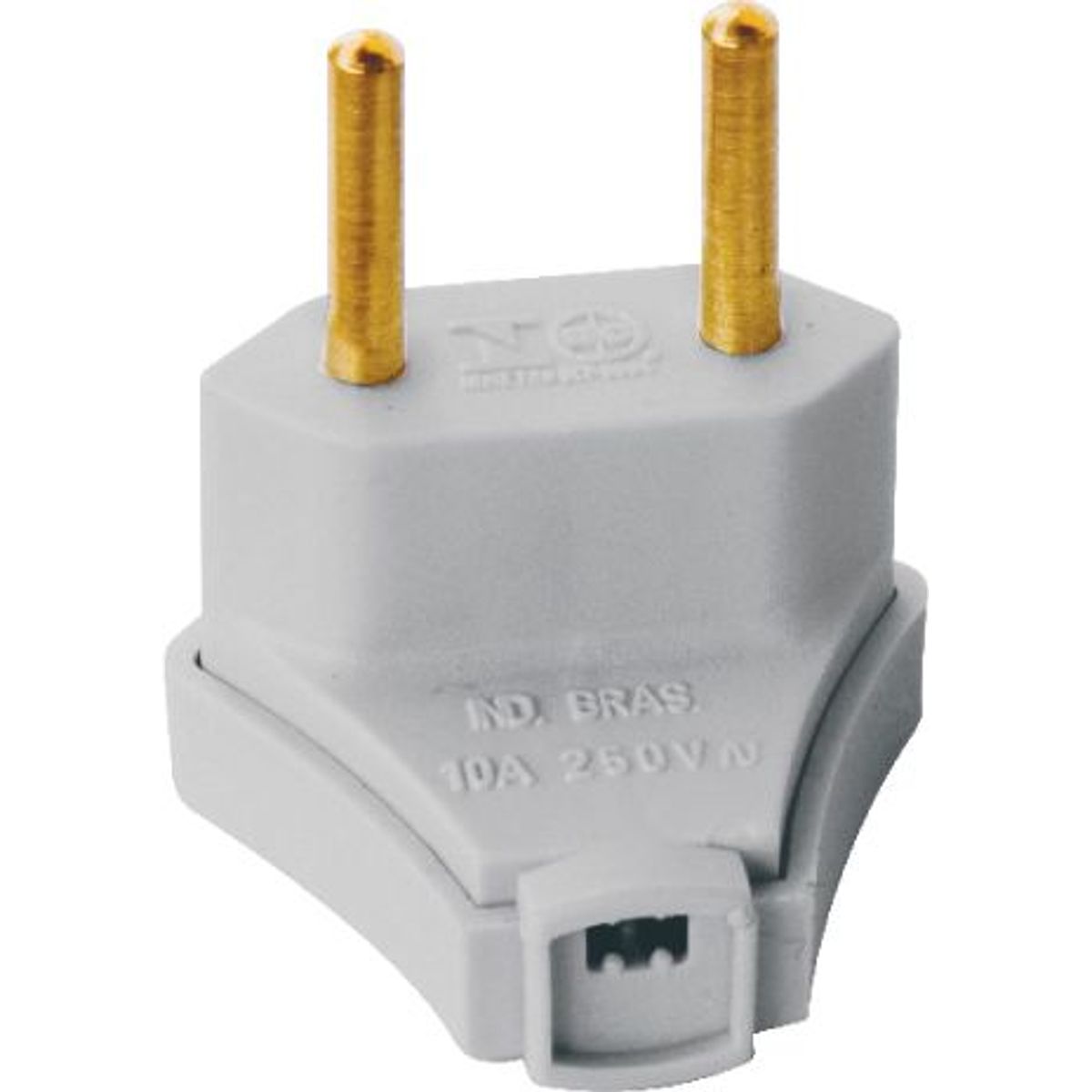 Plugue Macho 90° Cinza 2 Polos 10A, marca Perlex - Foto Principal