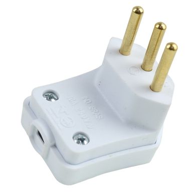 Plugue Macho 90 Grande Branco 3 Polos 10A