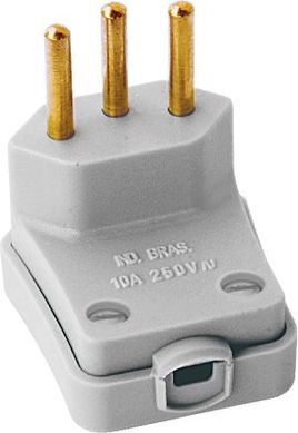 Plugue Macho 90 Grande Cinza 3 Polos 10A
