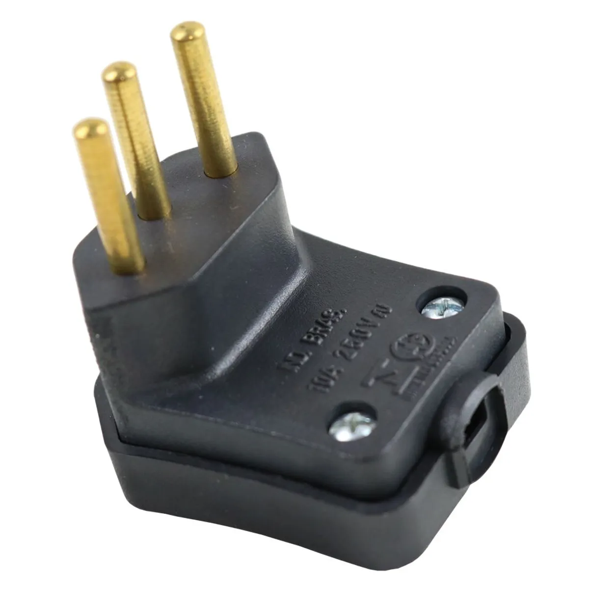 Plugue Macho 90° Grande Preto 3 Polos 10A, marca Perlex - Foto Principal