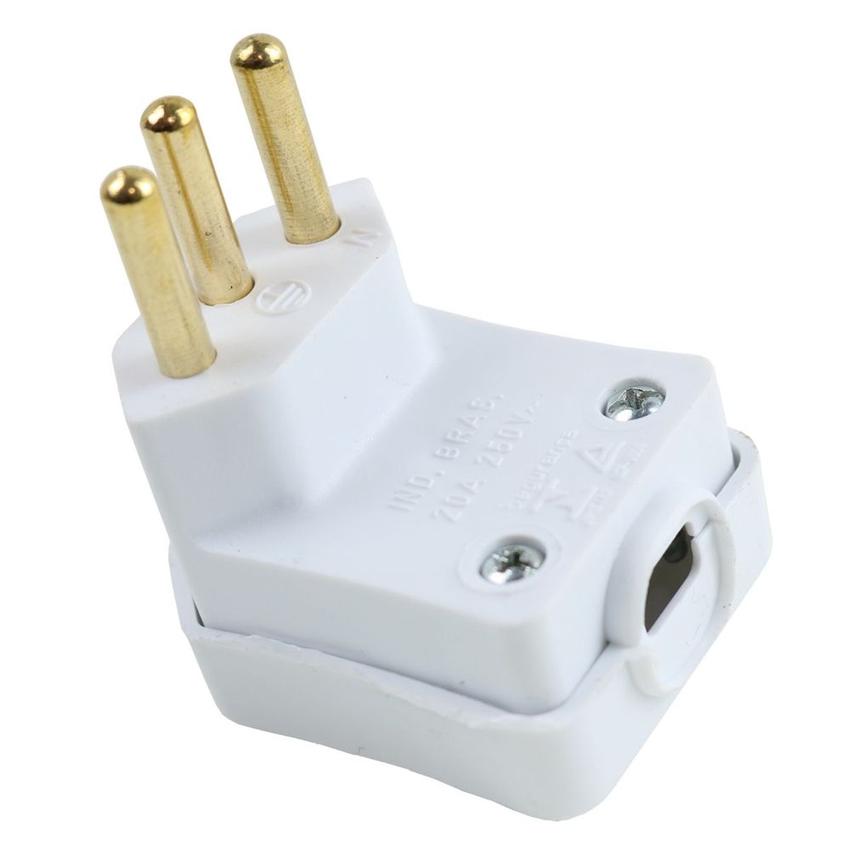 Plugue Macho 90° Grande Branco 3 Polos 20A, marca Perlex - Foto Principal