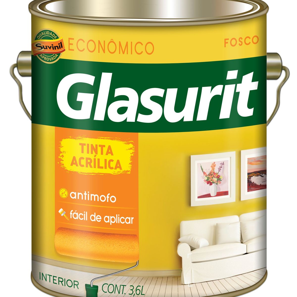 Tinta Acrilica Economica Fosco, Palha, 3,6L, marca Suvinil - Foto 2