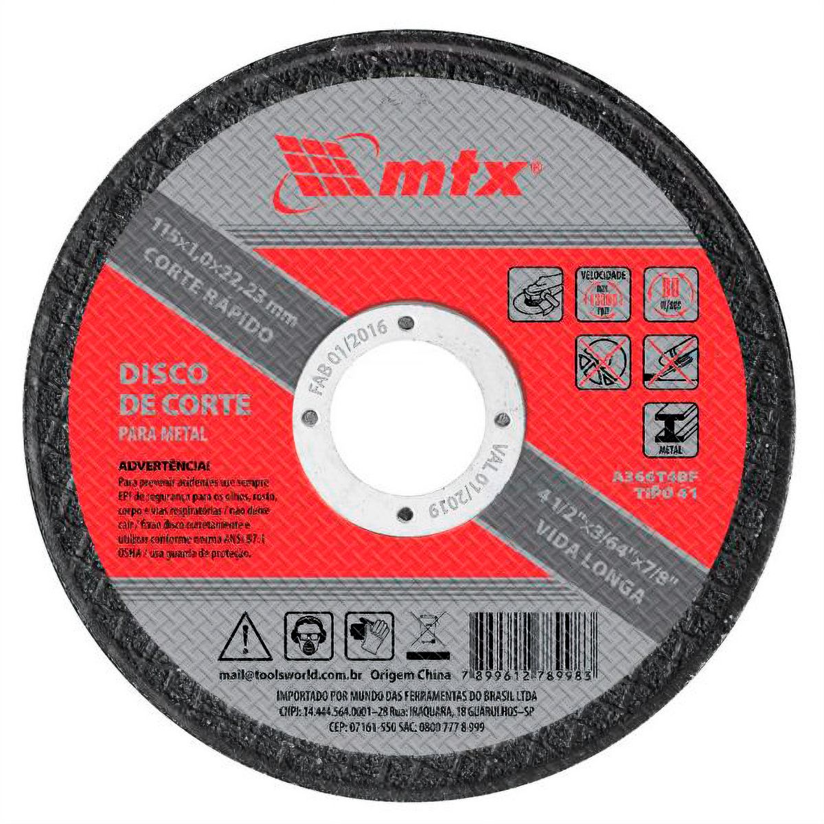 Disco de Corte para Metal 115x1,6x22mm, marca Mundo das Ferramentas - Foto Principal