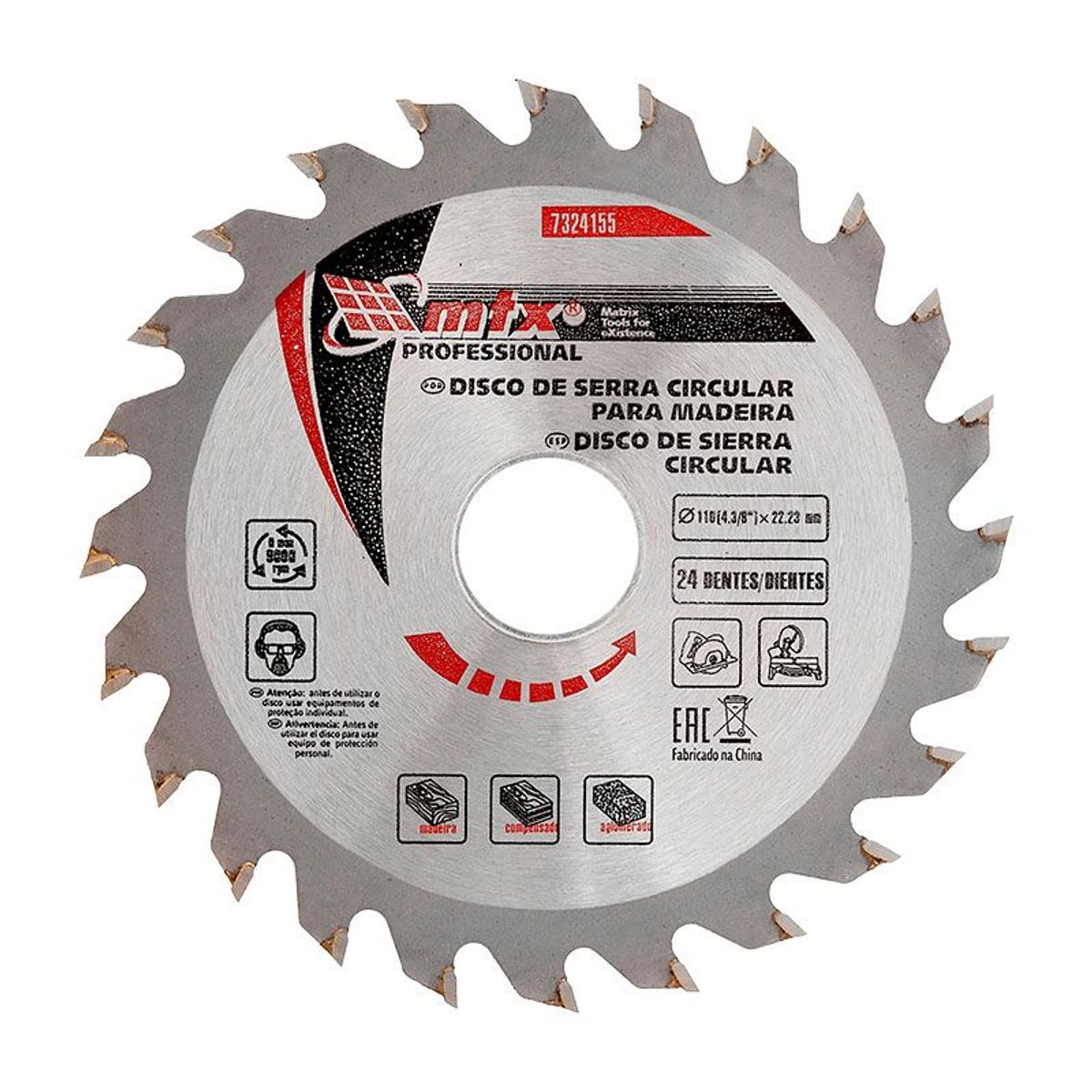 Disco de Serra Circular para Madeira 110mm 7324155 Prata MTX Professional, marca Mtx - Foto Principal