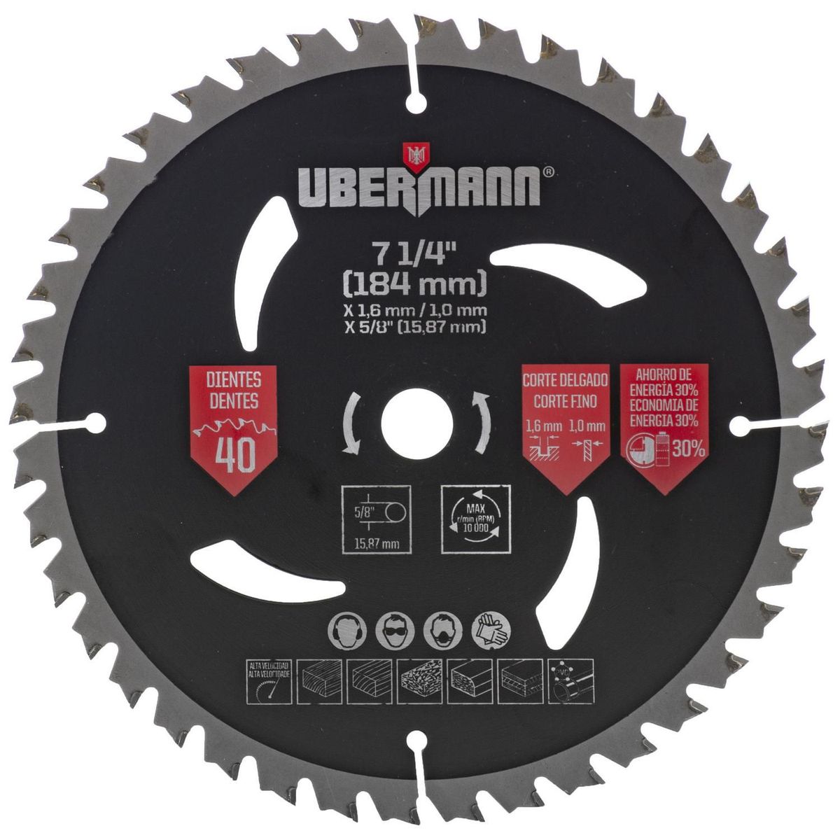 Lâmina de Serra Circular TCT 7.1/4" 40 Dentes Preto Ubermann, marca Ubermann - Foto Principal