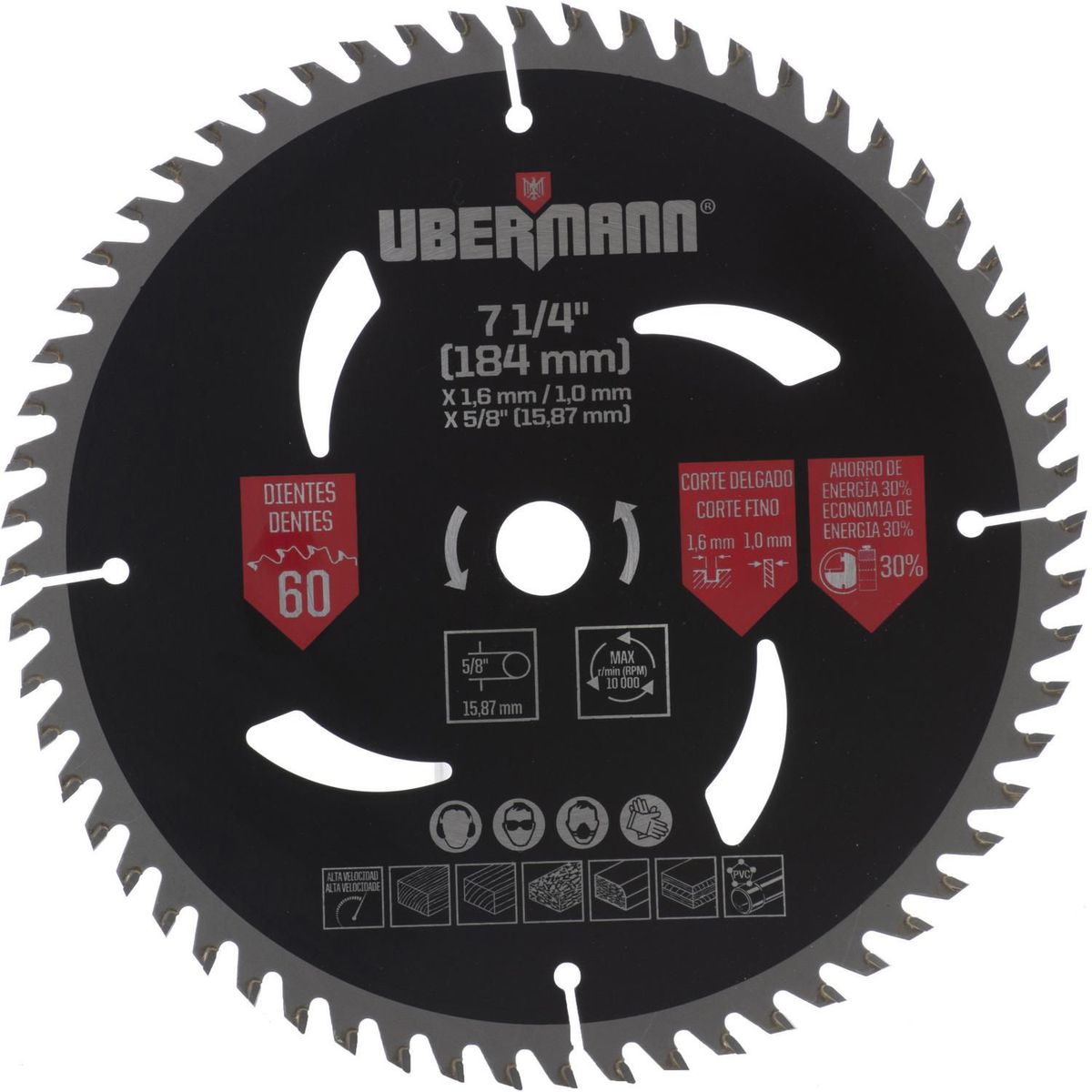 Lâmina de Serra Circular para Madeira 184mm 7 1/4" 21S5760 60 Dentes Ubermann, marca Ubermann - Foto Principal